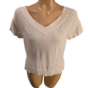 Thalia Sodi Cream Knit V Neck Short Sleeve Cropped Sweater Top Women‎ X Large